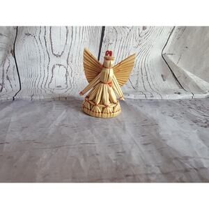 Vintage Scandinavian Swedish Woven Wheat Straw Angel Red Trim Decoration 2.5in